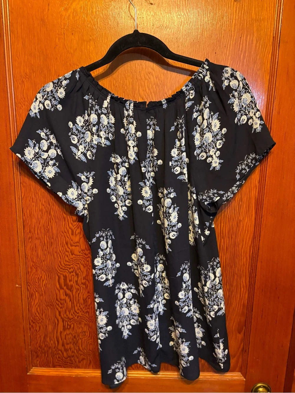 LOFT Navy Floral Short-Sleeve Peasant Blouse - Picture 3 of 4